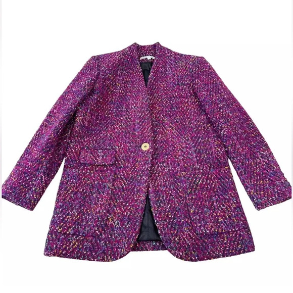 VERONICA BEARD | Crispin Multi Purple Magenta Tweed Oversized Coat Size 8 - Picture 8 of 17